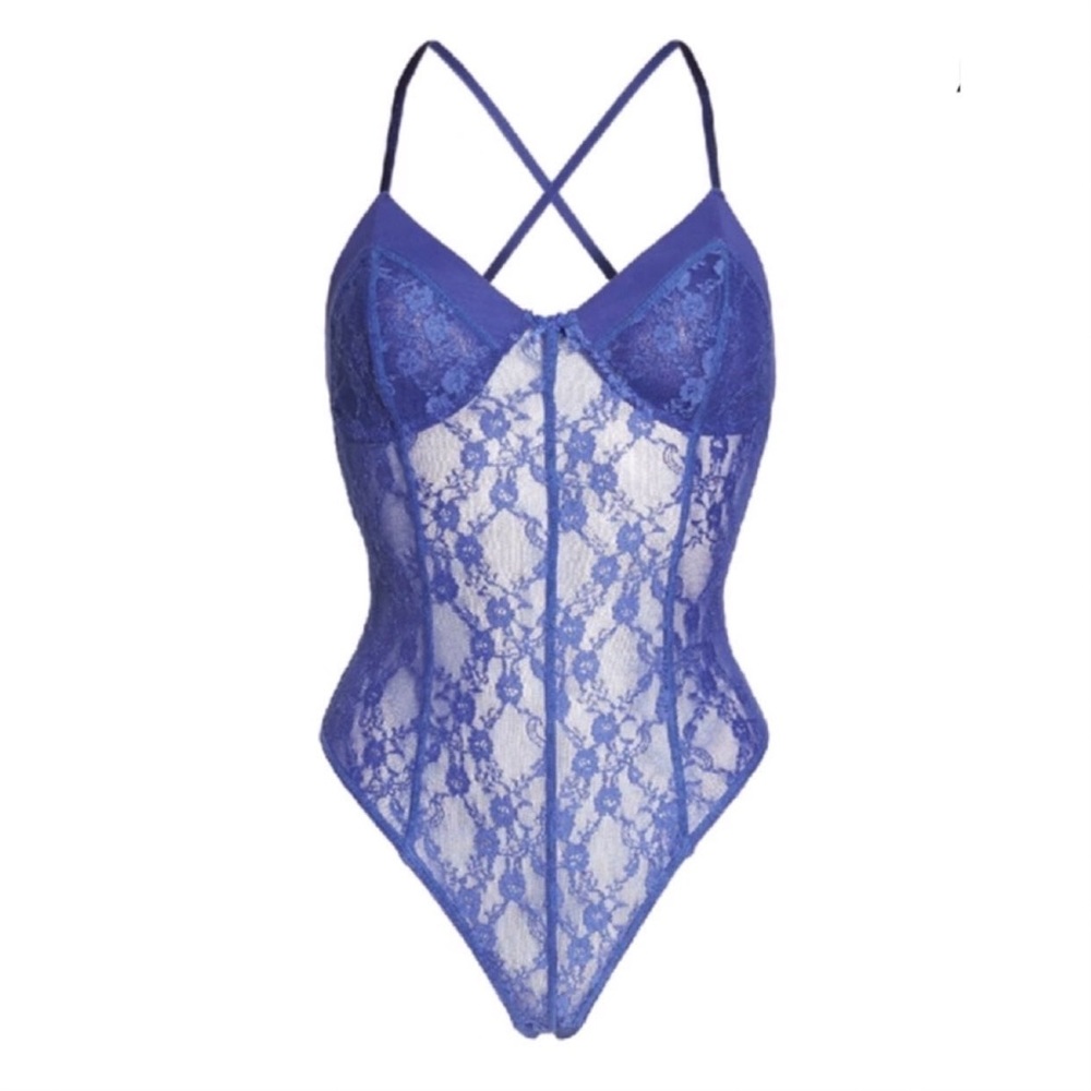 Free People Blue Lace Bodysuit